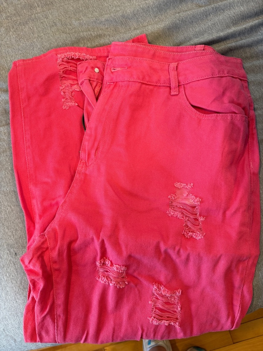 SHEIN Hot Pink Distressed Boot Cut Jeans